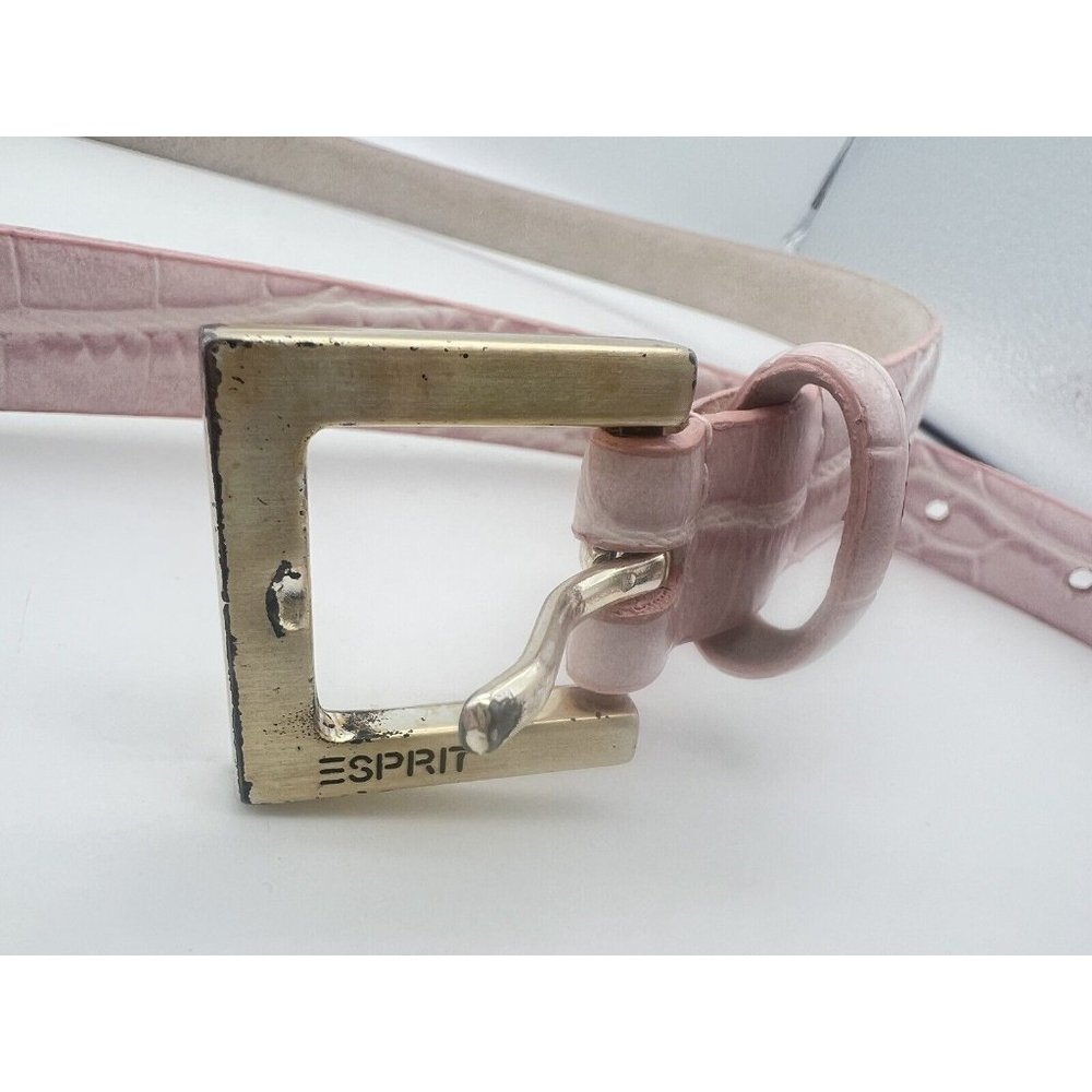 Women's ESPRIT Light Pink Leather Belt With Crocodile Print Size Large Barbie - Picture 4 of 5